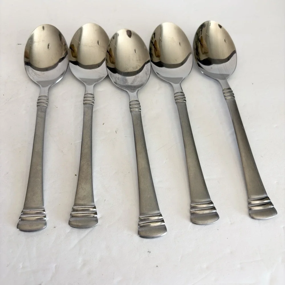 Set of 5 Cambridge Codie Sand Frost Stainless Soup Spoon Flatware  7